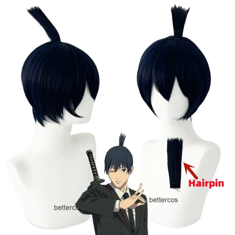 Anime Chainsaw Man Hayakawa Aki cosplay parochňa s krátkym modrým čiernym cosplayom Hair tepelne odolné voči vlasom Halloween Party + parochňa čiapka