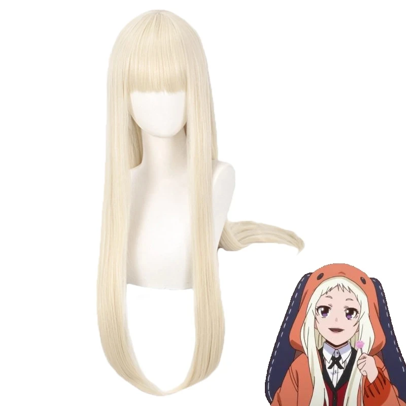 Anime cosplay cosplay kakegurui runa yomozuki syntetické parochne Dlho rovné tepelne odolné voči prírodnému zlata s treskom
