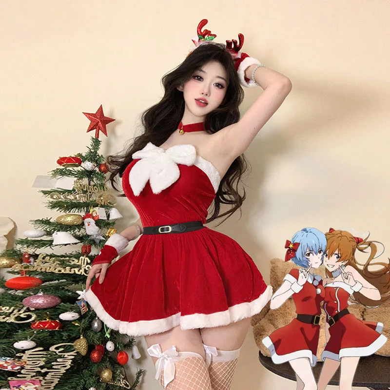 Anime cosplay eva ayanami cosplay santa girl vianočné šaty séria kostýmy Rodné šaty Vianoce Santa Claus javiskové show Show