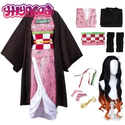 Anime cosplay Kamado Nezuko Cospaly Costumes Kamado Cosplay Parochne Parochne Kimono s vlasovým oblečením bambusové kostýmy halloween pre ženy