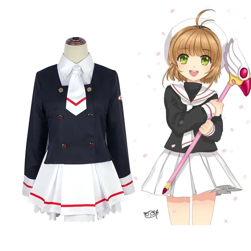 Anime cosplay karta únosca Sakura cos top sukne kravata ponožky parochne personál dospelých žien Halloween Party dievčatá Kinomoto Sakura