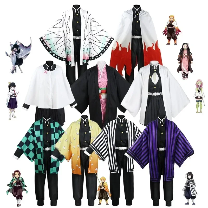 Anime cosplay kostuums antel lloween Cape Vrouwen Volwassen Man Kinderren Kinderren Pruik Uniform Kleding Nezuko shinobu Mitsuri
