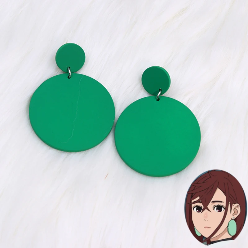 Anime dandadan Momo Ayase Cosplay náušnice Dospelé ženy Zelené okrúhle akrylové závesné ušné gombíky