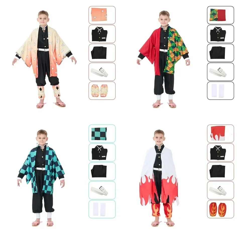 Anime Demon Slayer Kamado Tanjirou Tomioka Giyuu Agatsuma Zenitsu Rengok Kyoujurou Cosplay kostýmy Kimono Uniforma pre deti chlapcov