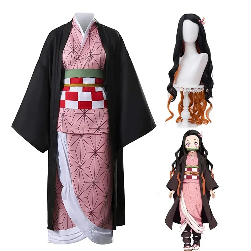 Anime Demon Slayer Kimetsu no Yaiba Cosplay kostýmy Kimono Kamado Nezuko Dospelý detský kostým Halloween Kostým parochňa