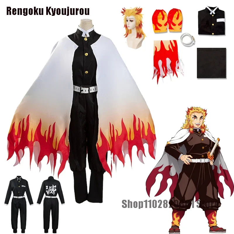 Anime Demon Slayers Rengoku Kyoujurou Cosplay kostým pre dospelých a deti, parochň