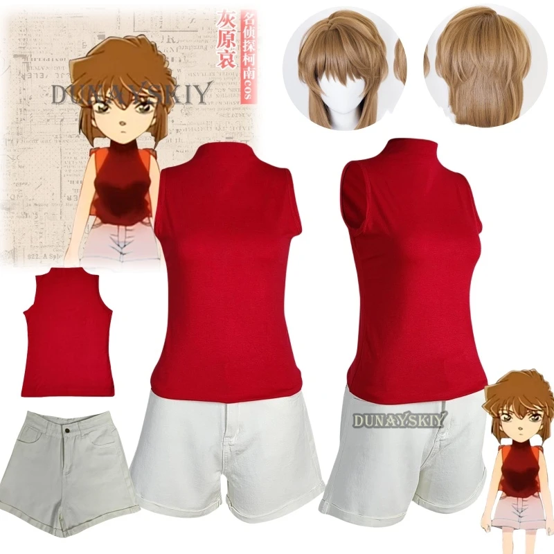 Anime detektív Conan Cosplay Miyano Shiho kostýmy Party Party Pult Set Party Top Shorts Haibara ai cos oblek