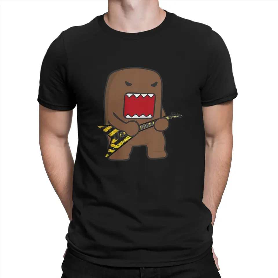 Anime Domo Kun Play na gitarovom tričku Homme Men's Streetwear Polyester T tričko pre mužov