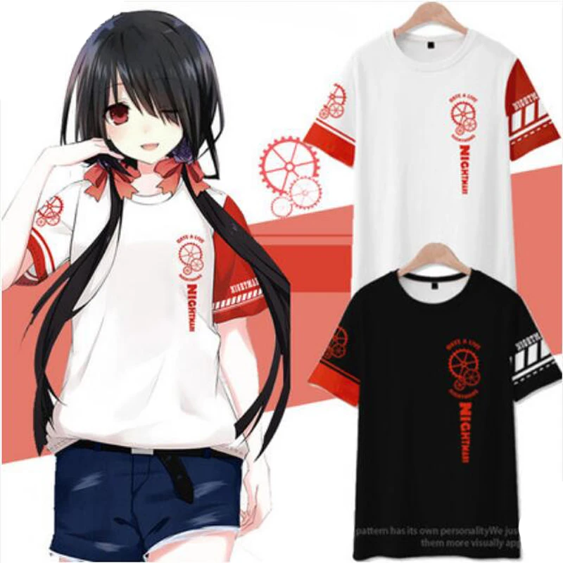 Anime dátum živý tokisaki kurumi 3d tlač T tričko Ženy Men Letný módny krátky rukáv vtipné tričko Grafické odpaliská streetwear