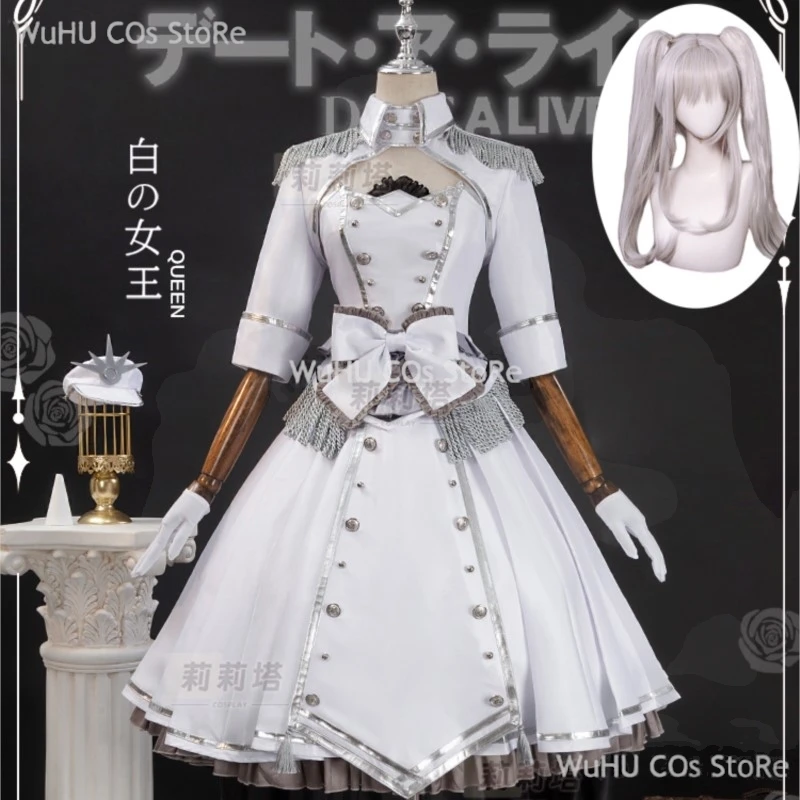 Anime dátum živý tokisaki kurumi nádherné lolita šaty biele šaty parochňa parochňa cosplay kostým halloween oblek pre ženy