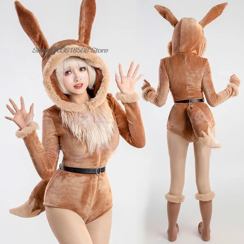 Anime démon Cosplay kostým Ženy Sexy s kapucňou BodySuit Tail ponožky oblek Bunny Girl Cartoon Plyš Pyskamas kawaii kombinéza uniformy