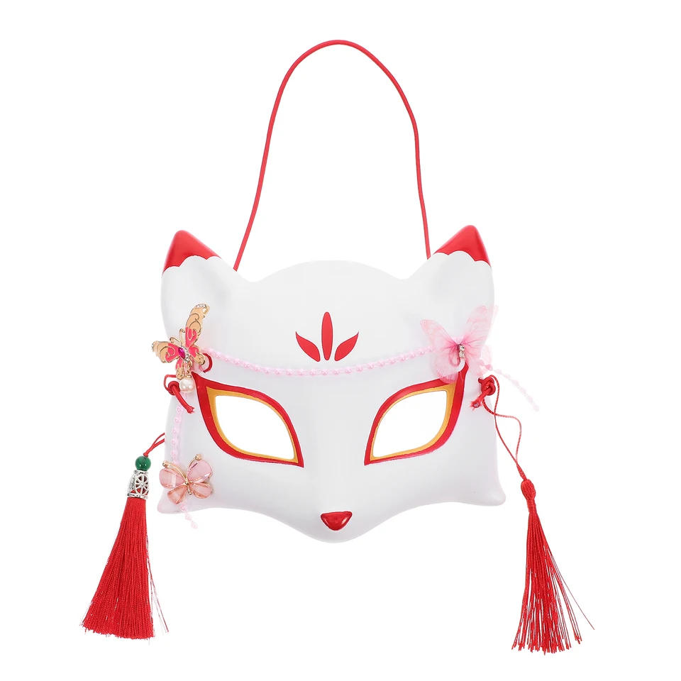 Anime démon Fox Maska ručne maľovaná japonská maska ​​Half Face Mask Maskináde festival lopta kabuki kitsune masky cosplay prop