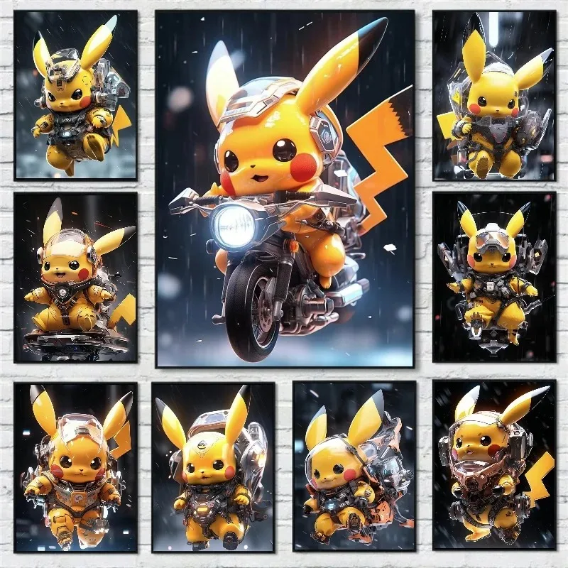 Anime figúrky pokémona vesmírny oblek pikachu s vysokým rozlíšením maľby plátno plagáty výtlačky nástenné umenie Obrázok pre nástenné maľby obývacej izby