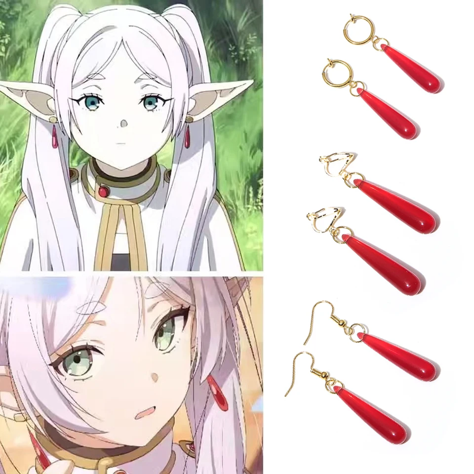 Anime Frieren: Beyond Journey's End End Red náušnice Frieren na Funeral Frieren Stud Drop náušnice prívesok Frieren Elf Cosplay