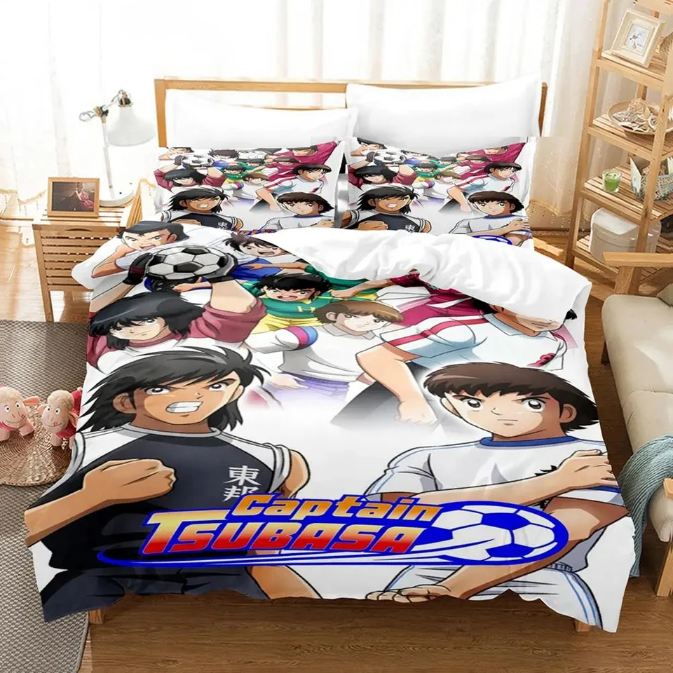 Anime futbalový chlapec kapitán Tsubasa Bedding Set Double Twin King Duvet Cover Cover Požiadavka vankúš