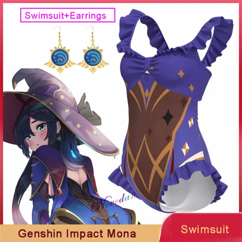 Anime Game Genshin Impact Fanart Mona plavky Cosplay Cosplay Costume náušnice letné šaty Sukumulizu Ganyu Swimwear Bikini Suit D10