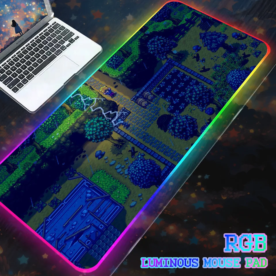 Anime Game Stardew Valley Mouse Pad LED podsvietenie Pad Kawaii Gaming MousePad RGB Accessories Gamer Skrint Klávesnica Pad Desk Mat