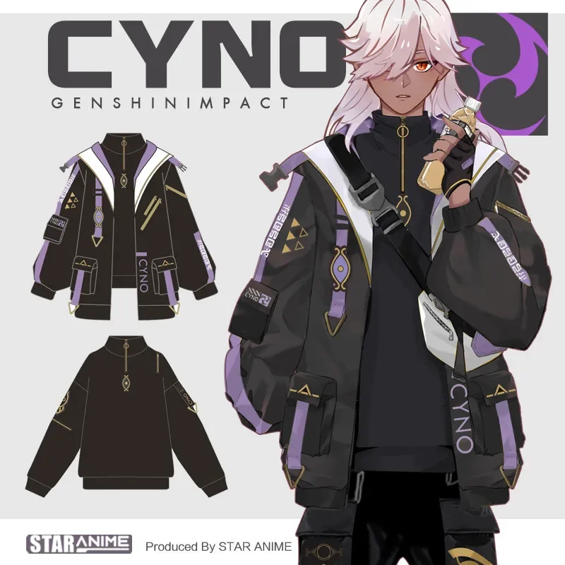 Anime genshin náraz cyno cosplay cool vrcholy kabát harajuku príležitostné mikiny mikina pružiny jesenné unisex voľné bundy nohavice