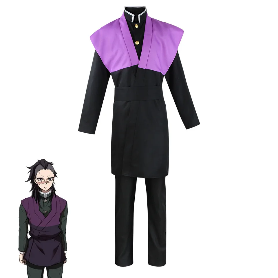 Anime genya shinazugawa cosplay kostým anime parochňu Parochne uniformné nálepky kimetsu no yaiba mečs mith dedina oblúky mužov oblečenie oblečenie