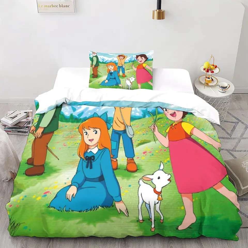Anime Girls Cover Cover Set, Funny Heidi a Family Cartoon Print Cartoon Print Quilt Cover Set Sada zodpovedajúcich vankúšov 75*50