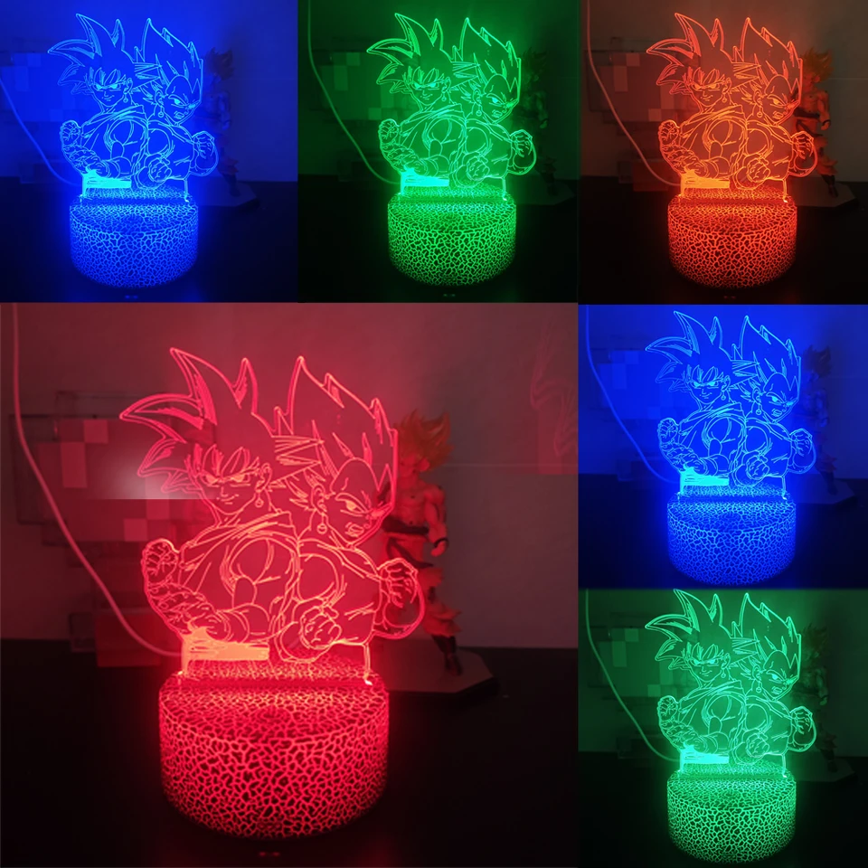 Anime Goku Vegeta Dragon Ball Z Super Saiyan 3D lampa LED Nočné svetlo Goku Jiren Broly Table Lamp Darček 7/16 Farby USB nabíjanie USB