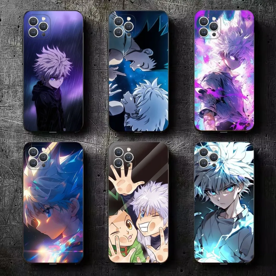 Anime H-Hunter K-Killua telefónny puzdro pre iPhone 15,14,13,12,11, plus, Pro Max, XS, X, XR, SE, MINI, 8,7 mäkkého silikónového čierneho obalu