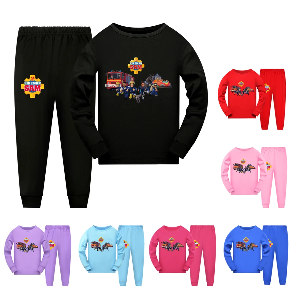 Anime hasič Sam oblečenie Kids Fire Fighter Pajama Sets Dievčatá spánok
