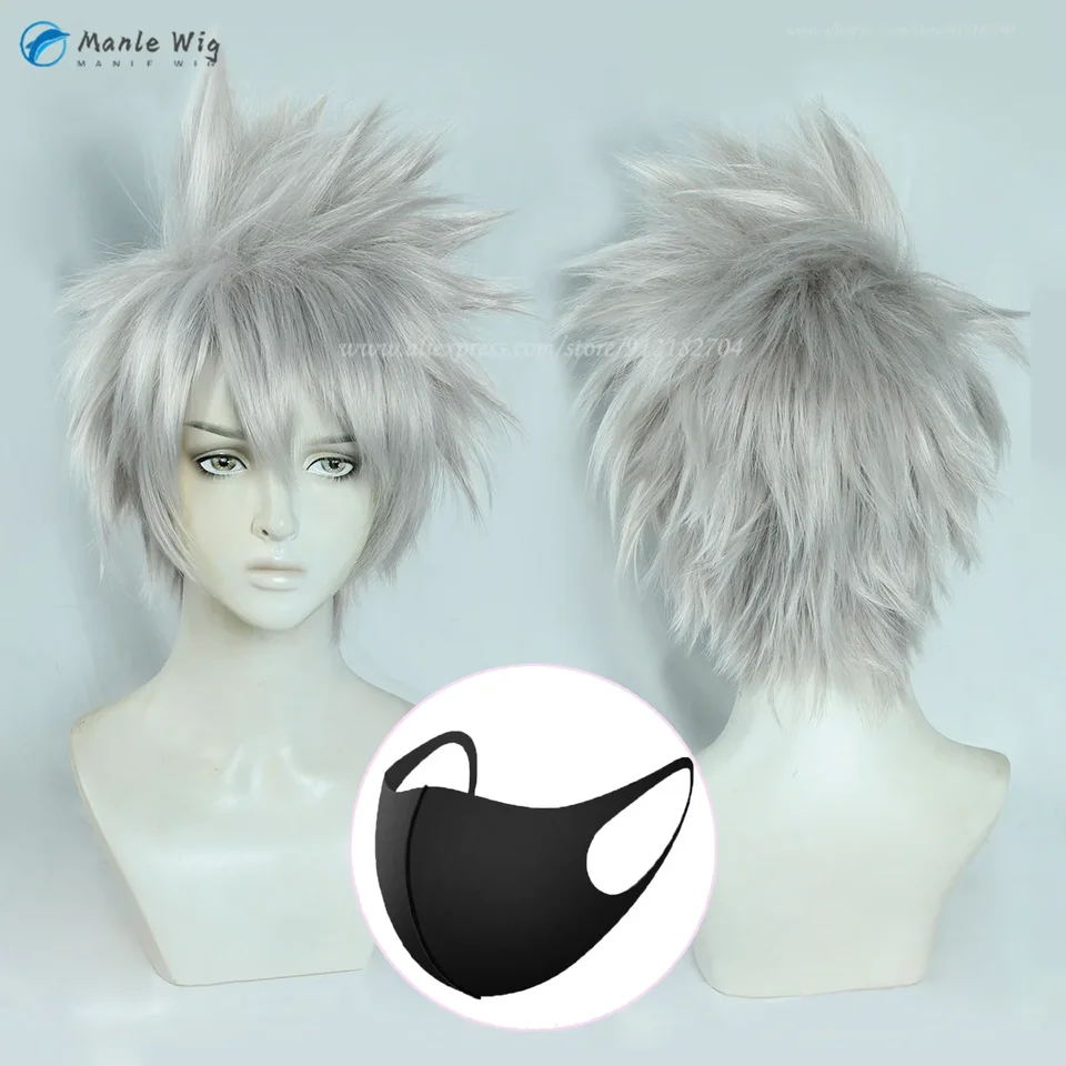 Anime Hatake Kakashi Cosplay parochne Krátke strieborné sivé parochne Syntetické vlasy Halloween + parochňa čiapka