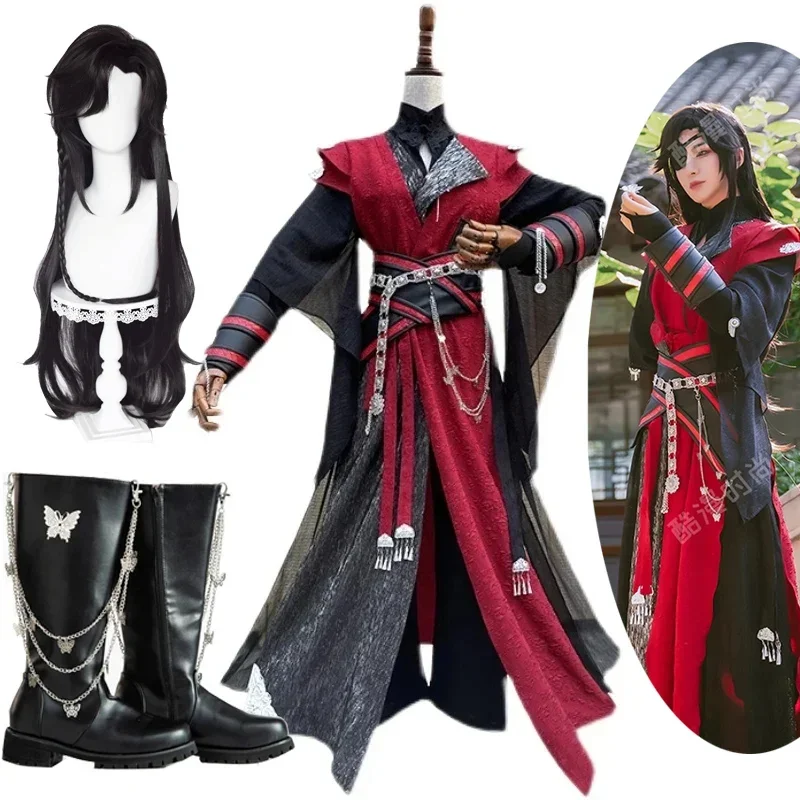 Anime Heaven Oficiálny požehnaný Huacheng Cos vyhovuje Blakc a červené oblečenie Hanfu Full Set Tian Guan Ci Fu Cosplay Hua Cheng Cost Mn3