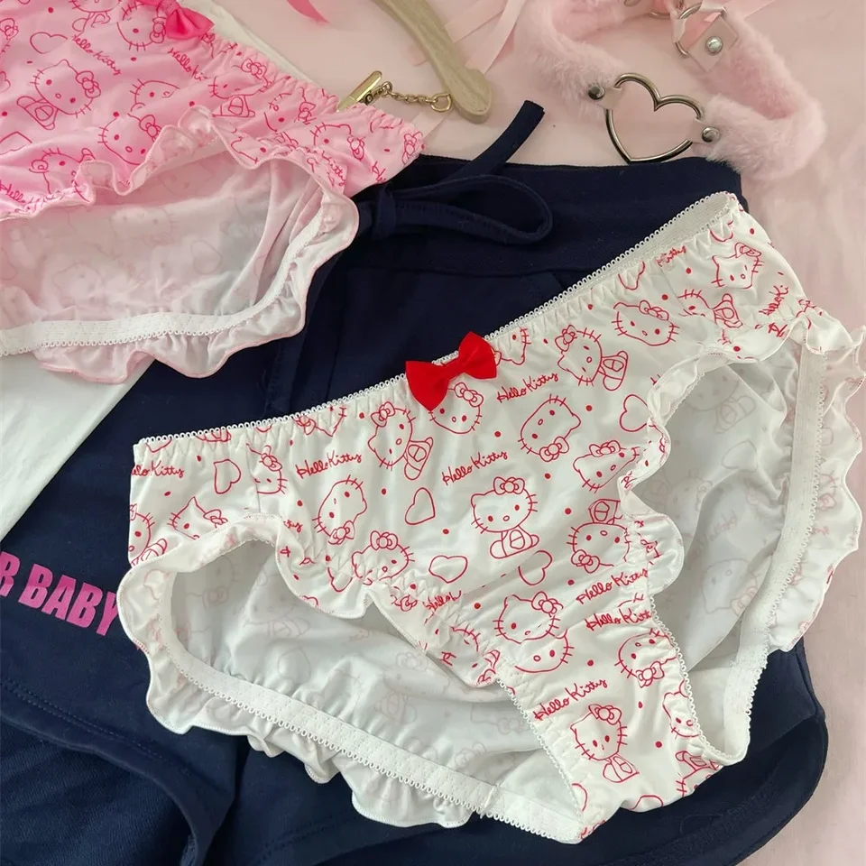 Anime Hello Kitty Slifs Cartoon Roztomilé mačiatko japonské sexy horúce dievčatá Elastické mäkké ženy spodná bielizeň