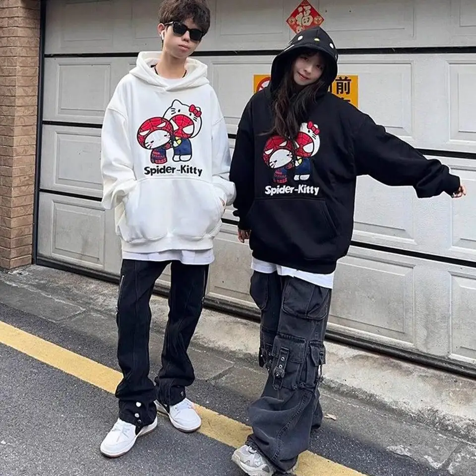 Anime Hello Kitty Ženy s kapucňou mikina sanrio kawaii jesenná karikatúra bavlna zahusťuje muži ženy Mikina vrcholy voľného študenta