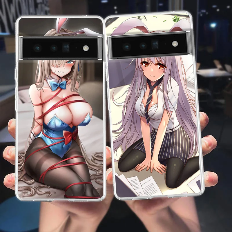 Anime Hentai Bunny Girl Puzdro pre google pixel 8 7 6 5 4 4xl Shock -odolný silikón 7a 6a 5a 4a 3a 3AXL PRO 5G Transparentná taška