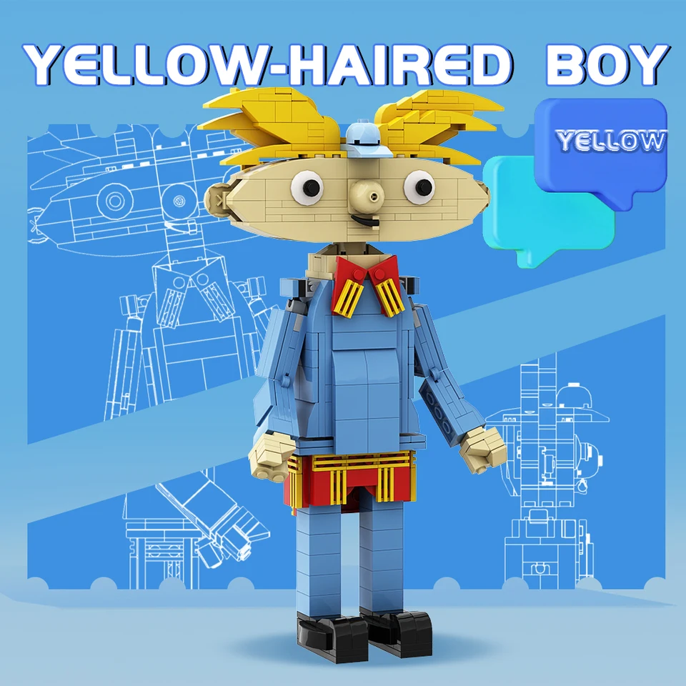Anime Heys Arnolded postava stavebné bloky DIY postavy tehly žlté vlasy chlapci Model pre deti Dospelé darčekové hračky