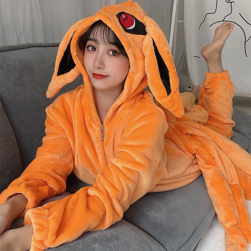 Anime hokage Uzumaki Naruto Kurama Kyuubi Fox Cosplay kostým kigurumi dospelých unisex pyžamy flanel skrze spánok