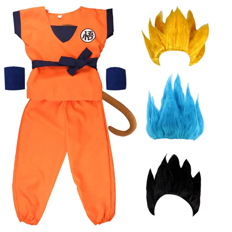 Anime Holiday Suits Son Goku Karneval anime cosplay kostýmy Top/nohavice/opasok/chvost/krútenie/parochňa pre dospelých detí