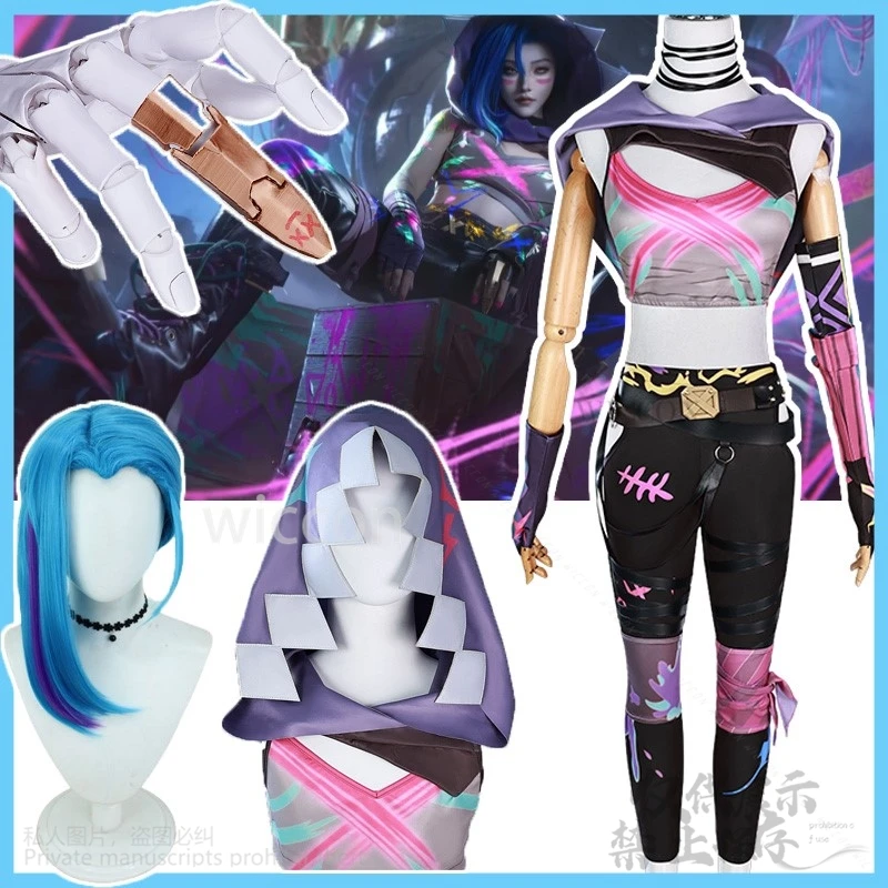 Anime hra Jinx Cosplay Arcane Season 2 Cosplay Hat Hat Pants Uniforma 3D rekvizity parochne pre Halloween vianočné dievčatá prispôsobené
