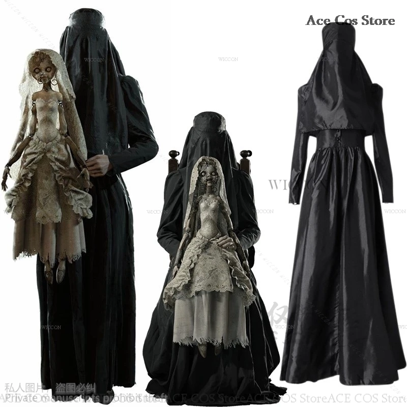 Anime hra zlá dedina Donna benevesto cosplay kostým Ženy Čierne dlhé šaty Horor mníška Halloween karnevalová párty obleky lolita