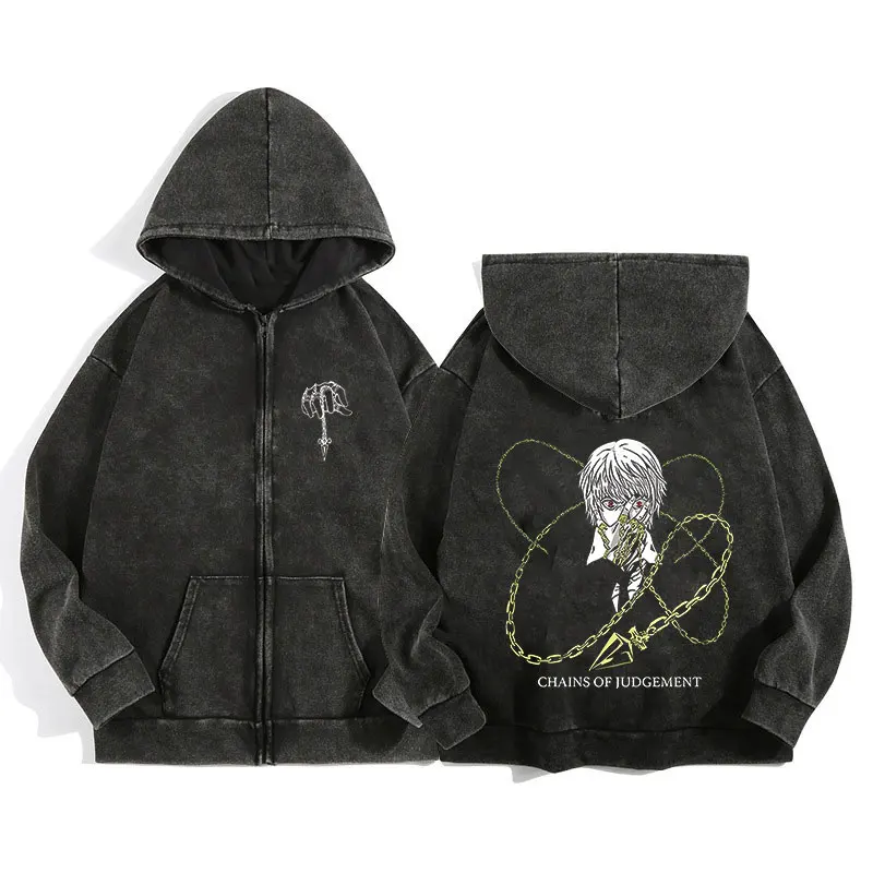 Anime Hunter X Hunter Zip Up Hoodies for Men Women Women Cotton Print Gothic Harajuku bunda s kapucňou s kapucňou príležitostné manga prevíjač