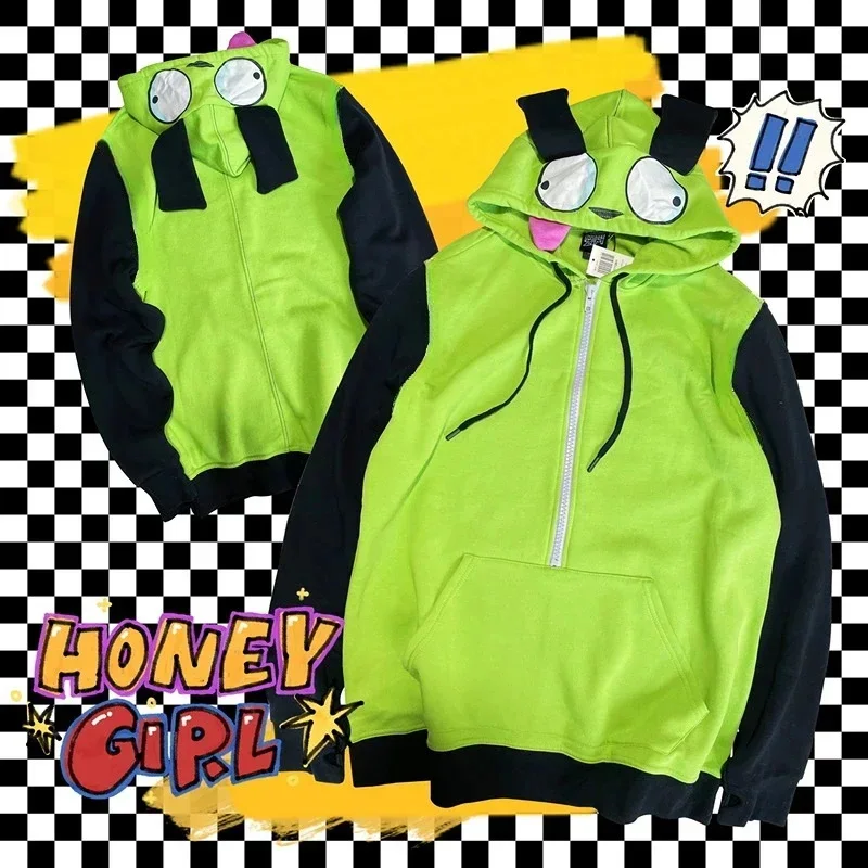 Anime Invader Cosplay kostým Coast Coat Alien Zim Hoodies bunda s kapucňou na zipsové pulvovery mikiny s ušami Halloween