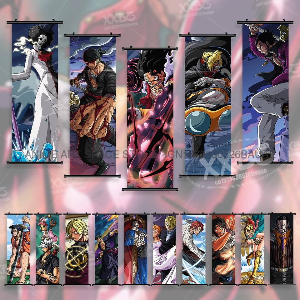 Anime jeden kus závesného maľby Roronoa Zoro Domáce dekorácie Vinsmoke Sanji Wall Art Chopper Scrolls Picture Monkey D. Luffy Plagáty