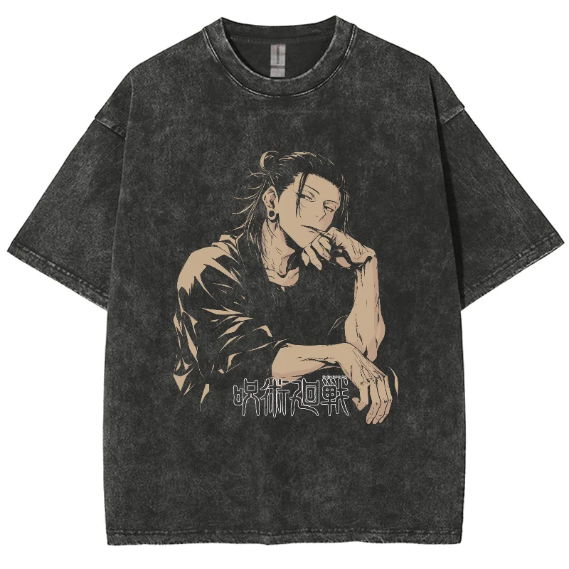 Anime jujutsu kaisen gojo saco thinks Washed Men Women Cotton Harajuku Tričká Ryomen Sukuna Retro pre mužov