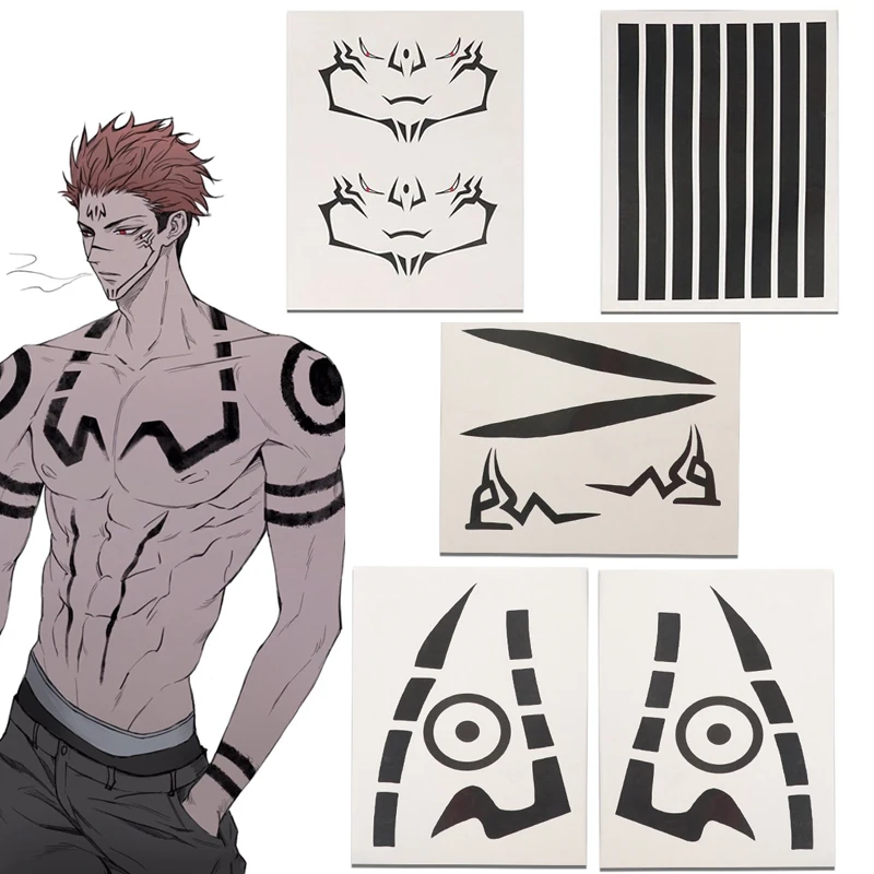 Anime jujutsu kaisen Ryomen Sukuna celotelové tetovanie tetovanie cosplay vodotesná nálepka Halloween maškaráda falošné tetovanie nálepky prop