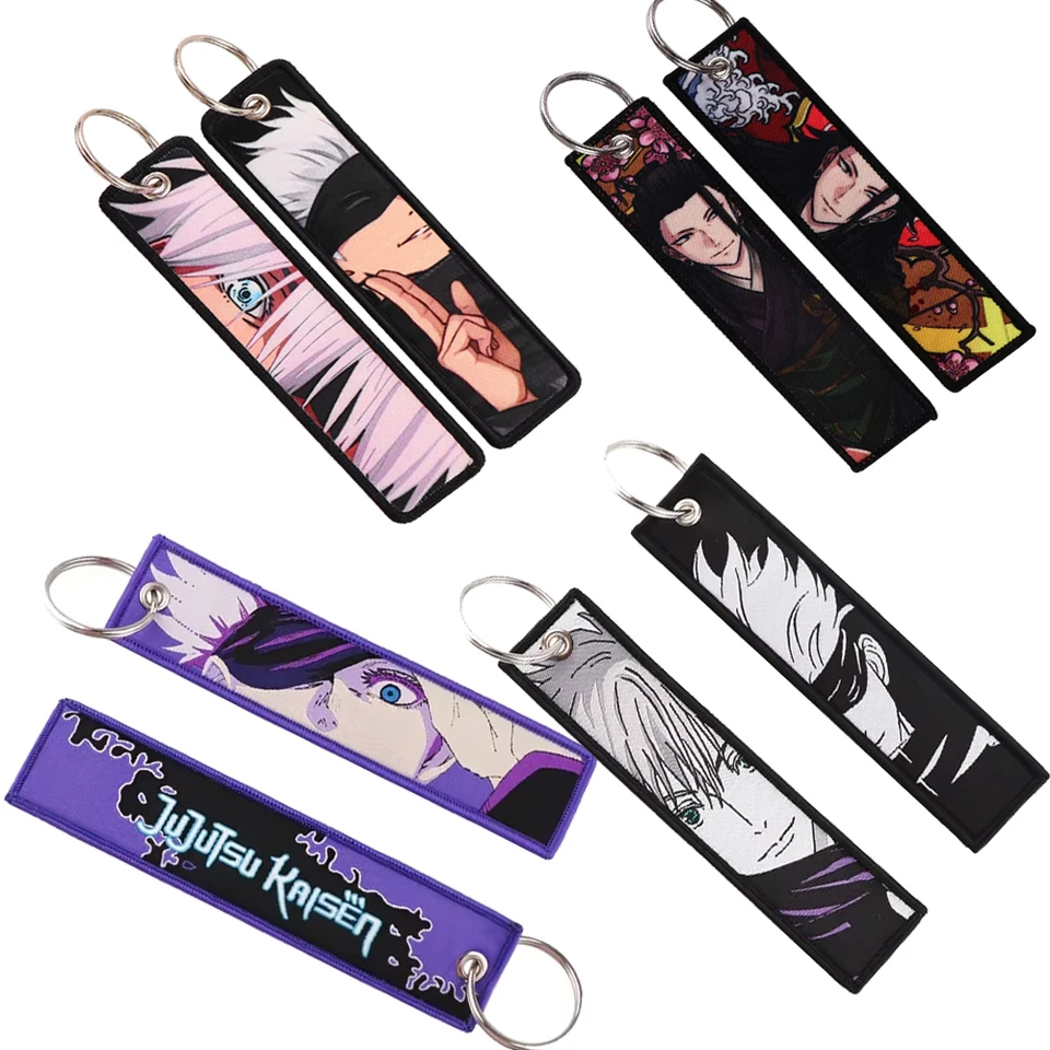 Anime jujutsu kaisen Satoru goo geto Suguru vyšívací kľúč Fobs japonská manga kľúčová značka Keychain Key Ring batoh Chaveiro