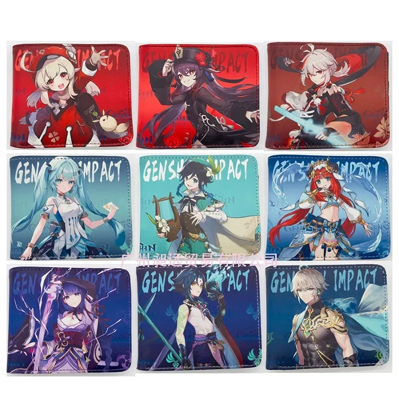 Anime kabelka Game Genshin Impact Cosplay peňaženka Karikatúra vzor Clutch Hutao Kazuha Zhongli Scaramouche Coin Cards Bag Bag Darček