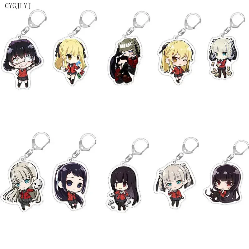 Anime Kakegurui Keychain Nové kreslené figúrky Jabami Yumeko Meari Saotome Yomoduki Runa Cosplay kľúča kľúča vrecká kúzlo narodeniny darček k narodeninám