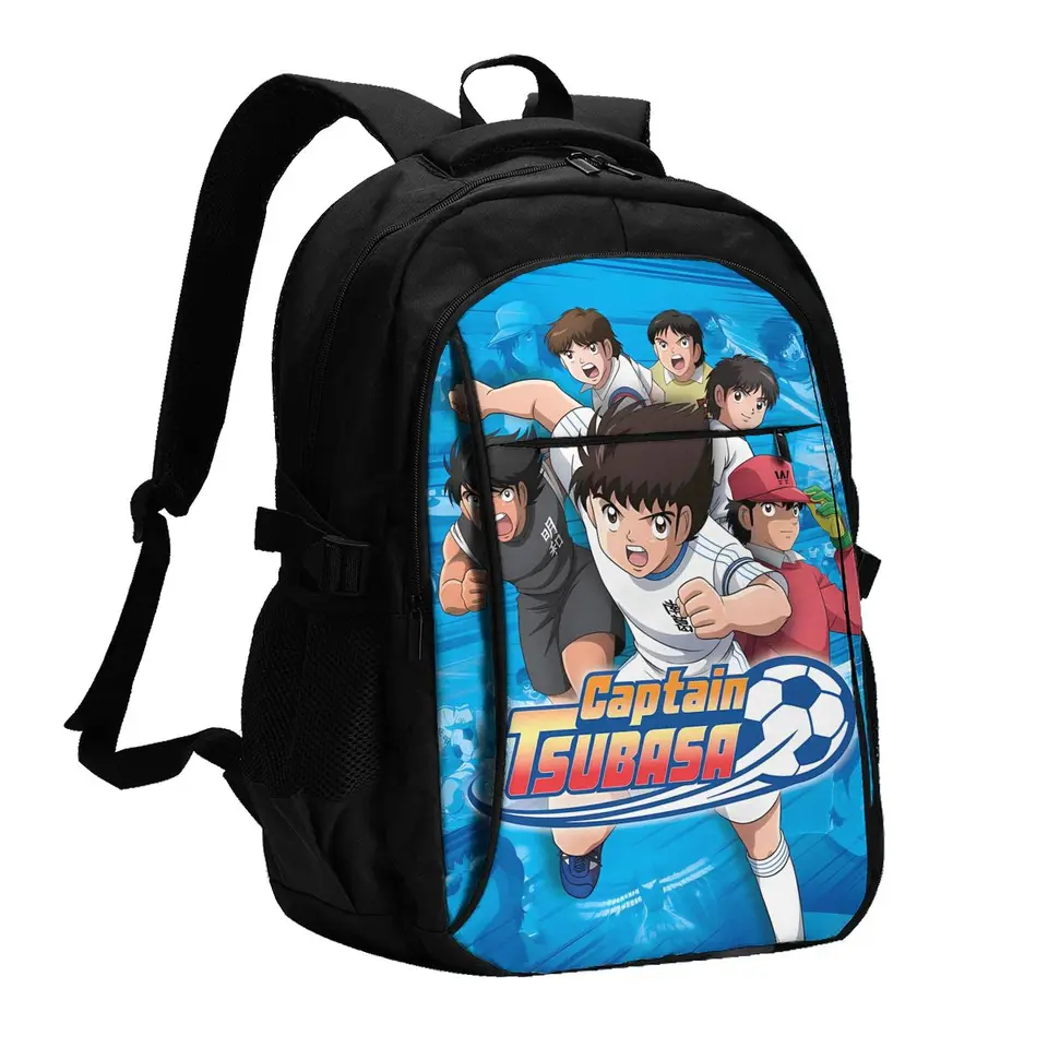 Anime kapitán Tsubasa cestovný batoh laptop, batoh pre notebook odolný voči vode s nabíjaním USB, vysoká škola taška