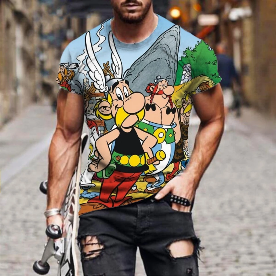 Anime karikatúra tričká Asterix a Obelix 3D tlačené ulice Men Dámske módne krátke rukávy tričko Detské odpaliská Tops Muž Oblečenie