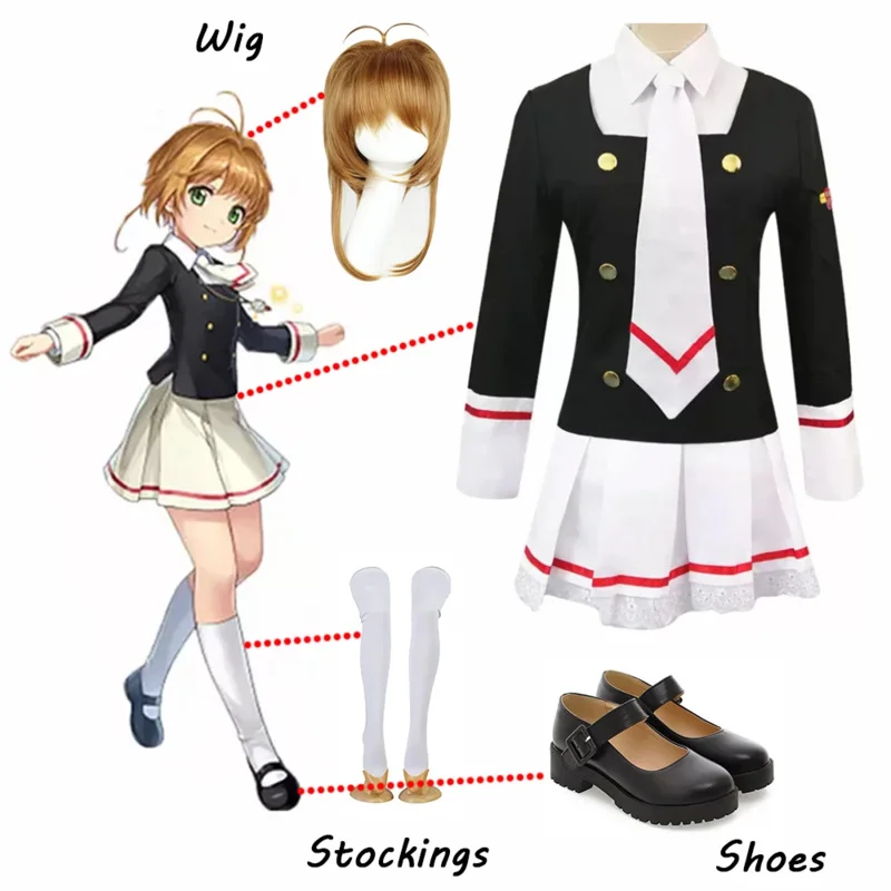 Anime karta Capper Sakura Cosplay kostým Top sukne pančuchy Denné ženy Dievčatá Uniformné šaty Halloween na mieru vyrobené OI7731
