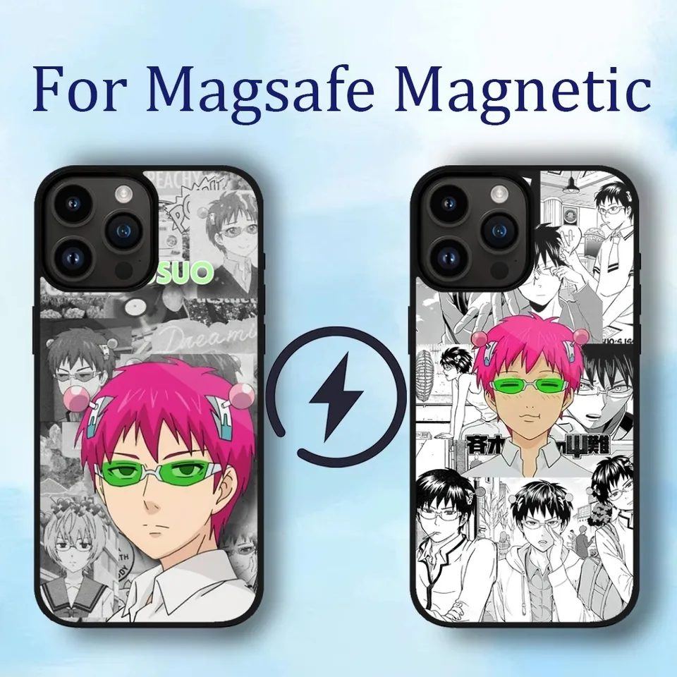 Anime katastrofálna životnosť puzdra telefónu Saiki K pre iPhone 11 12 13 14 15 Max Plus Magnetický telefón pre prípady MacSafe Cover