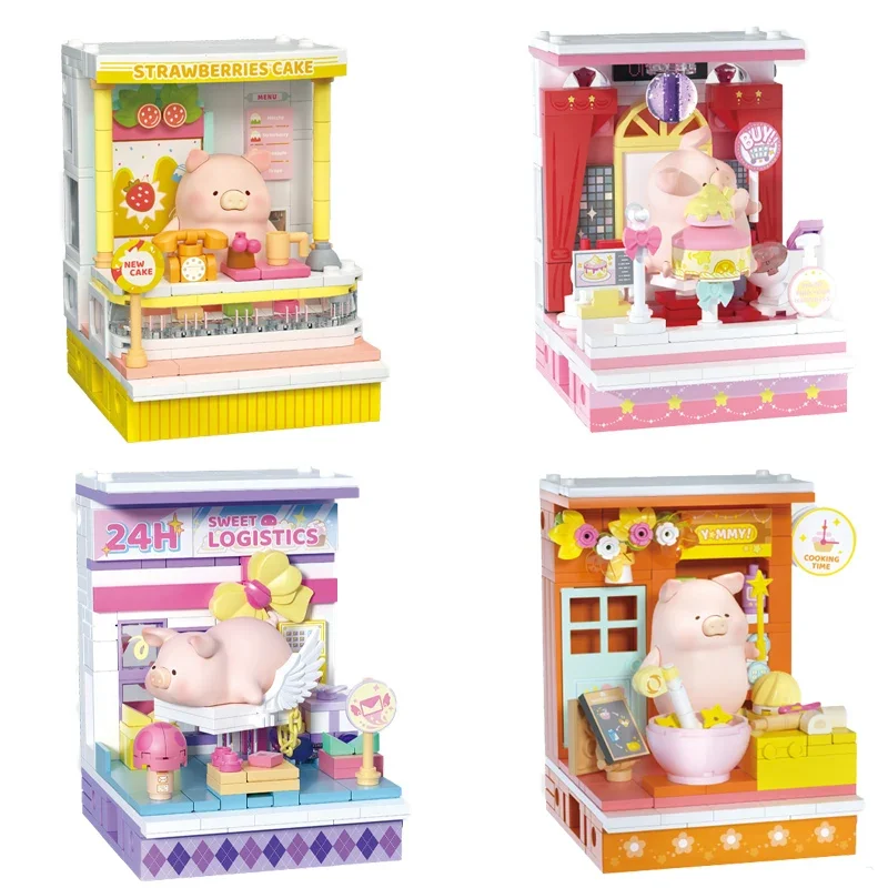 Anime Kawaii Cartoon Lulupig Canned Street Series Series Budúce bloky Vzdelávacie hračky Ozdobia figúrky ženské narodeninové darčeky